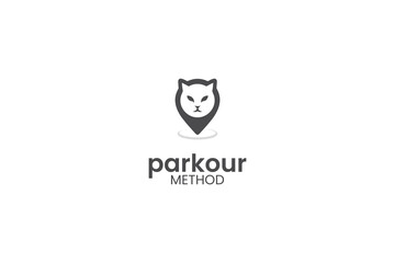 Innovative parkour logo featuring sleek cat face in position