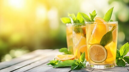 Fototapeta premium Refreshing cold beverages to enjoy on warm summer days
