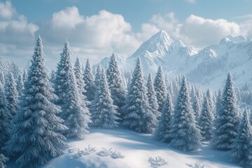 Fototapeta premium Winter Winter rime and snow covered fir Christmas trees on mountainside