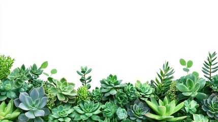 Obraz premium Isolated border of lush green succulent plants on a white background