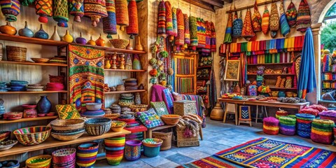 Local artisan shop showcasing vibrant handcrafted goods in a colorful setting