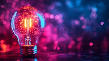 Glowing Lightbulb with Vibrant Bokeh Background