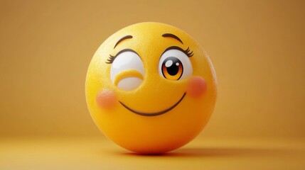 Winking Emoji Face on Yellow Background