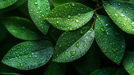 Fototapeta premium Green Leaf Drops