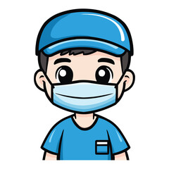 a doctor wearing a surgical face mask and blue scrubs