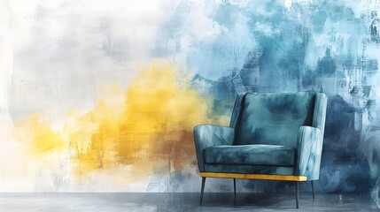 Watercolor Artistic using soft, brushy watercolor strokes, Soft Color, Single object picture - a modern recliner with soft, plush fabric