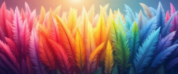  Vibrant colorful feathers arranged in rainbow gradient