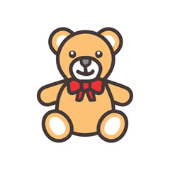 Cute teddy bear toy. Adorable plush bear with a red bow, symbolizing childhood innocence and affection.