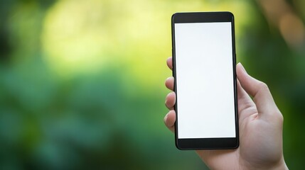A smartphone screen displaying white blank, with a finger touch, background greenscreen.