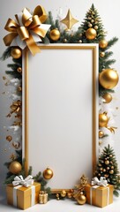 Christmas tree and gifts frame design 3D render background.
