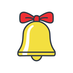 Gold bell with bow. Festive gold bell icon; announces good news, celebration, or holiday spirit.