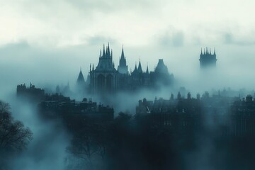 Eerie Gothic Architecture Enveloped in Fog