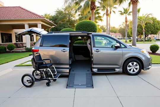 Accessible transportation solution with van and wheelchair ramp for inclusive mobility needs.