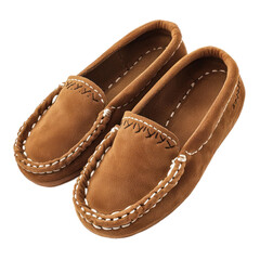 Soft suede moccasins with a cushioned sole and decorative stitching. isolated on transparency background