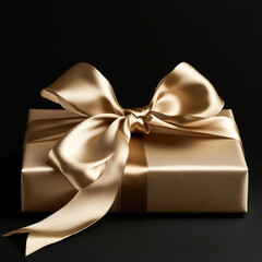 gift box with gold ribbon on the dark backround