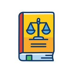 Law book justice scales. Legal guide, balance scales symbol.  Represents fairness, judgment, and law.