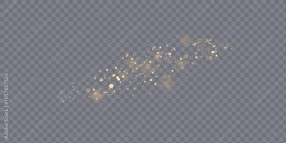 Poster the dust sparks and golden stars shine with special light. vector sparkles on a transparent backgrou