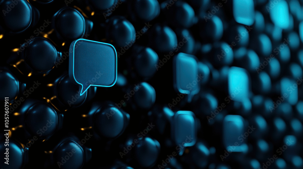 Aufkleber a close-up of a textured surface featuring a prominent speech bubble icon amidst dark, glossy button