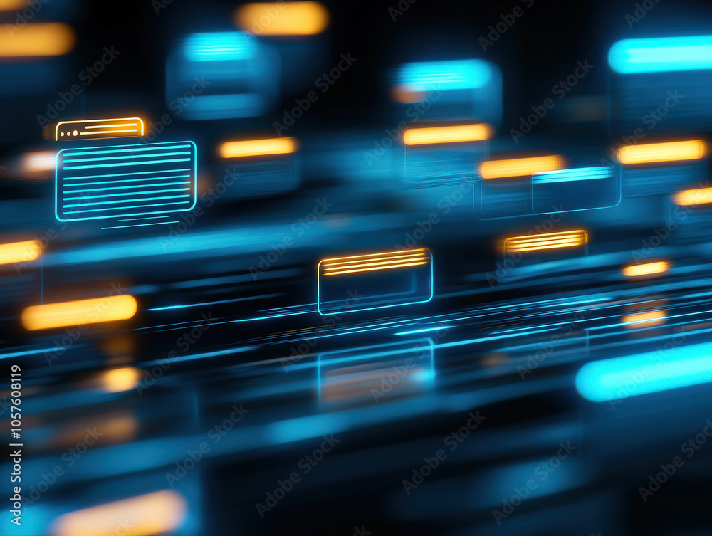Aufkleber a digital abstract background featuring glowing blue and orange data streams, representing technolog