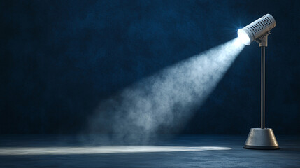 spotlight illuminating dust particles in dark atmosphere