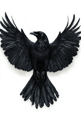 Obraz premium An image of a black crow on a light background. The crow is painted with black watercolor paint or pastel