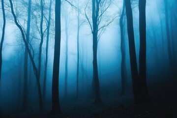 A Deep Blue Forest Enveloped in Mist