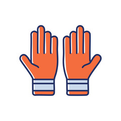 Safety gloves icon. Pair of orange work gloves, symbolizing protection and preparedness.  Essential for safety.
