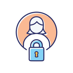 Secure profile, protected user. Female user profile secured with a padlock, symbolizing privacy and data protection.  Safeguard identity.