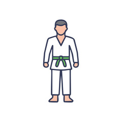 Karate practitioner icon. Martial arts, discipline, focus, self defense,  peaceful warrior, strength,  training,  karate gi, belt,  dojo.