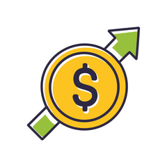 Rising dollar value. Financial growth, upward trend,  economic prosperity, success symbol.  Illustrates wealth increase.