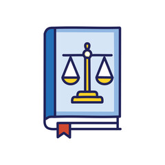 Law book justice scales. Legal guide, fairness symbol.  Book depicts balance, equity, and the pursuit of justice.