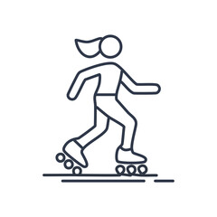 Rollerblading girl icon. Dynamic line art depicts a woman rollerblading, symbolizing freedom and active lifestyle.