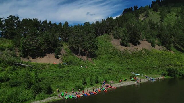 A high-angle drone footage of the beautiful Mana river in siberia, Russia