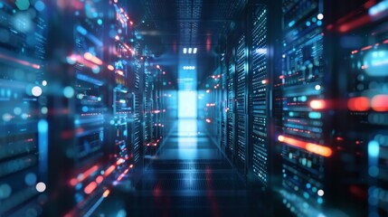 Obraz premium Modern Data Center with Blue and Red Lighting
