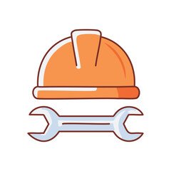 Hard hat wrench icon. Construction, repair, safety.  Symbolizes skilled labor and problem-solving.