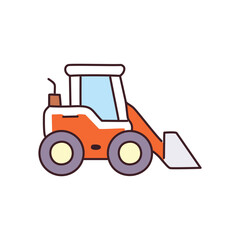Compact loader machine. Powerful construction vehicle; symbolizes progress, development, and building.