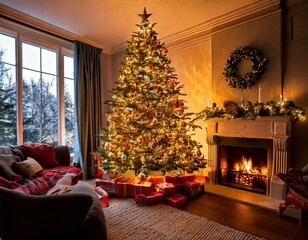 fireplace with christmas decorations