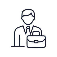 Businessman icon, briefcase. Professional male executive, symbolizing success and corporate work.  Represents ambition and achievement.