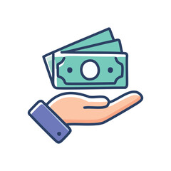 Hand holding cash. Financial aid, support, donation, wealth, prosperity.  A helping hand offers financial security.