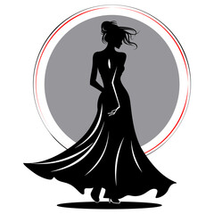 Fototapeta premium Elegante Silhouette einer Frau in Abendkleid – Stilvolles Design für Mode und Schneiderkunst