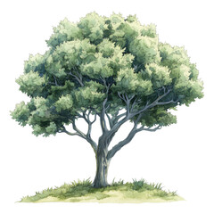 beautiful watercolor tree with lush green foliage and sturdy trunk