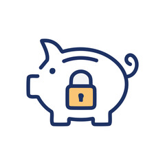 Secure savings icon. Piggy bank with padlock.  Symbolizes financial safety, secure investments, and protected funds.