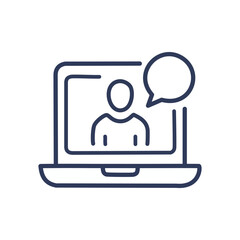 Online consultation laptop. Virtual meeting, digital support, remote communication, online chat, advice, help, guidance, assistance, screen, discussion, conversation.