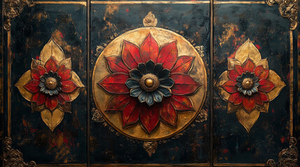 Obraz premium Ornate metallic wall panel with embossed floral designs