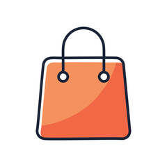 Shopping bag icon. Orange shopping bag symbol; purchase, retail, consumerism concept.  Represents buying, sales, and commerce.