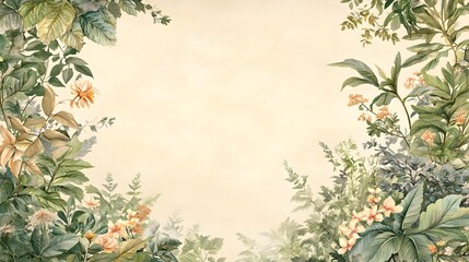 Watercolor Floral Border with Cream Background