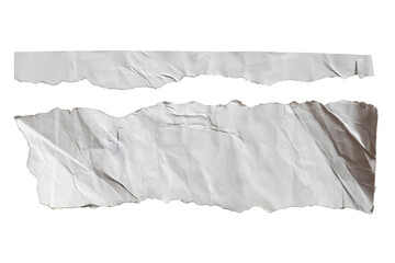 Wrinkled piece of torn long white paper with ragged edges