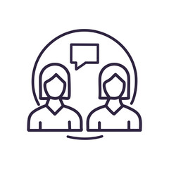 Women communicating. Two women engage in discussion, symbolizing collaboration and teamwork.  A shared understanding is depicted.