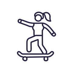 Girl skateboarding icon. Stylish female skater illustration, symbolizing freedom, energy, and urban youth culture.