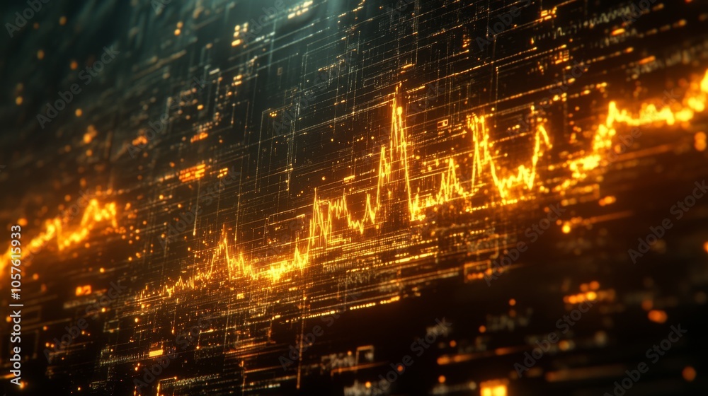 Fototapete abstract data visualization with golden lines